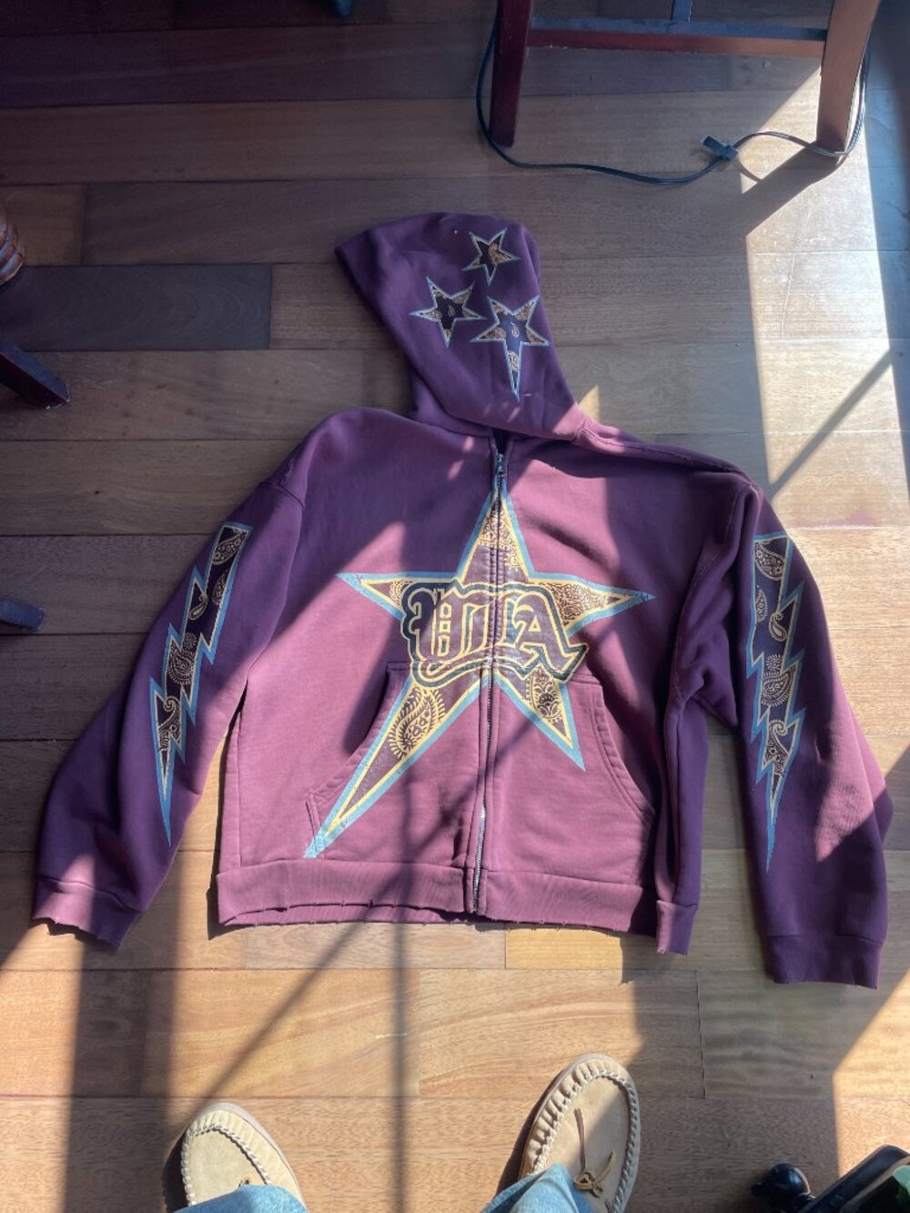 YoungLA Star Lightning Zip-Up Hoodie Plum / Burgundy Paisley